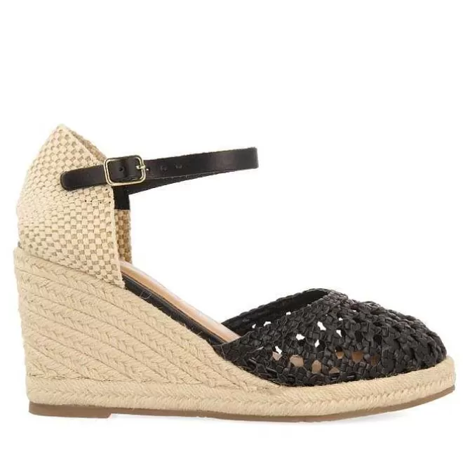 Sandalias Cuña<Gioseppo Alpargata Cuña Trenzada Piel Negra Para Mujer Serignan