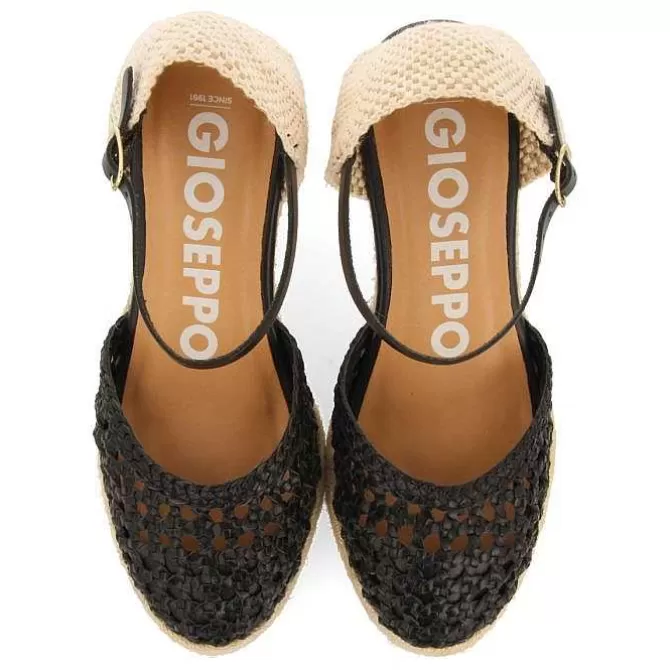 Sandalias Cuña<Gioseppo Alpargata Cuña Trenzada Piel Negra Para Mujer Serignan