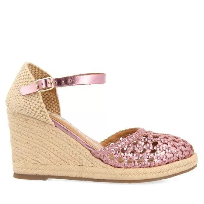 Sandalias Cuña<Gioseppo Alpargata De Piel Trenzada Con Cuña Alta De Yute Rosa Para Mujer Serignan