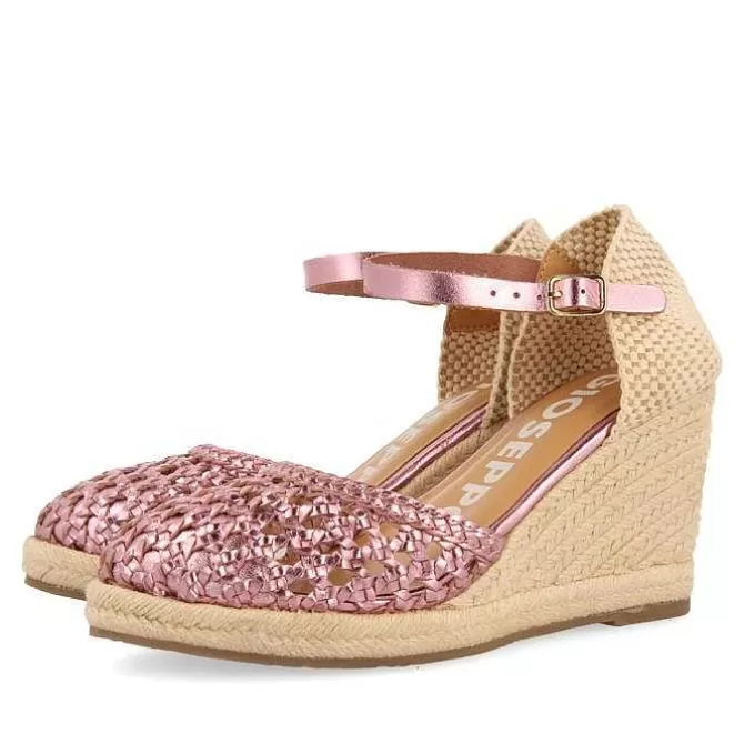Sandalias Cuña<Gioseppo Alpargata De Piel Trenzada Con Cuña Alta De Yute Rosa Para Mujer Serignan
