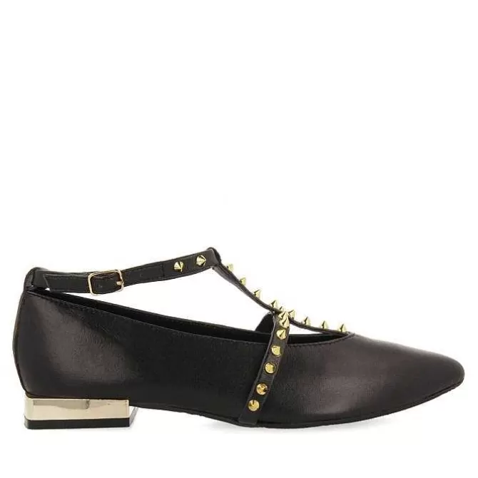 Bailarinas<Gioseppo Bailarinas De Mujer Nyborg De Piel En Color Negro Con Tiras Y Tachuelas Decorativas