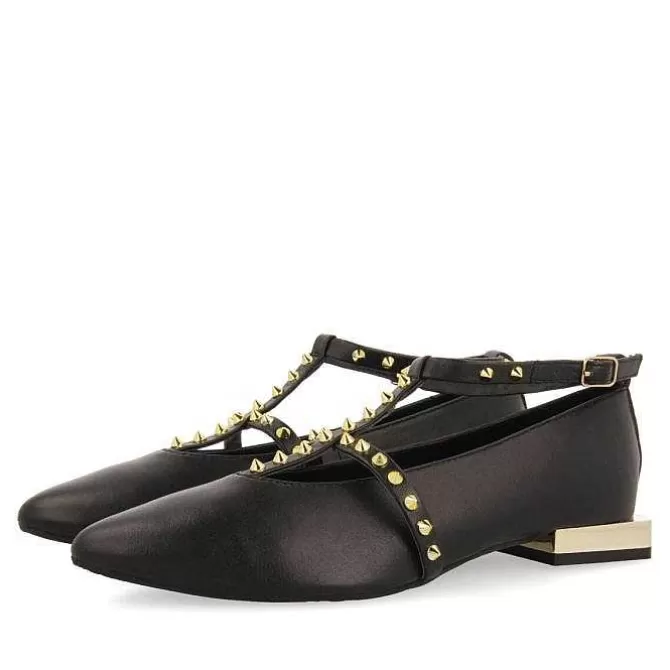 Bailarinas<Gioseppo Bailarinas De Mujer Nyborg De Piel En Color Negro Con Tiras Y Tachuelas Decorativas