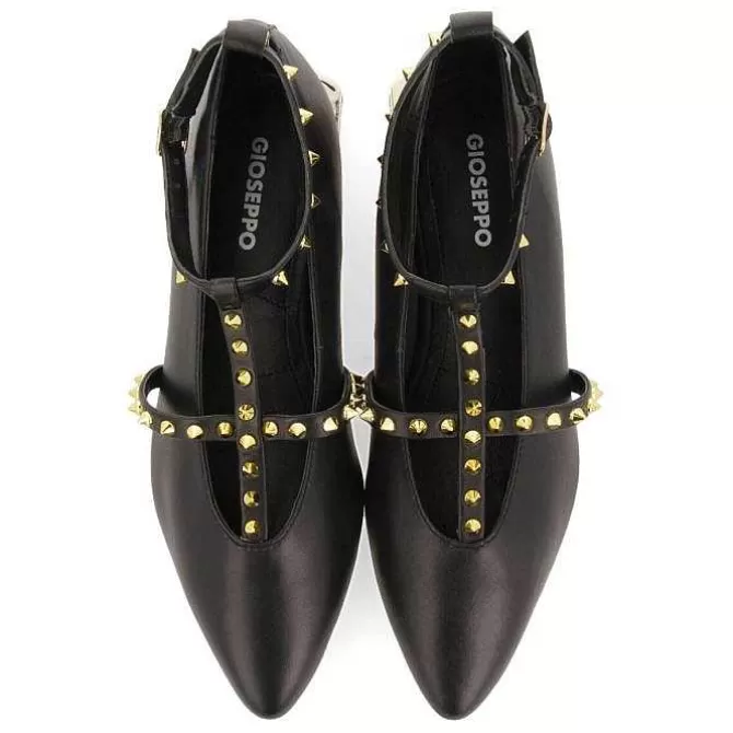 Bailarinas<Gioseppo Bailarinas De Mujer Nyborg De Piel En Color Negro Con Tiras Y Tachuelas Decorativas