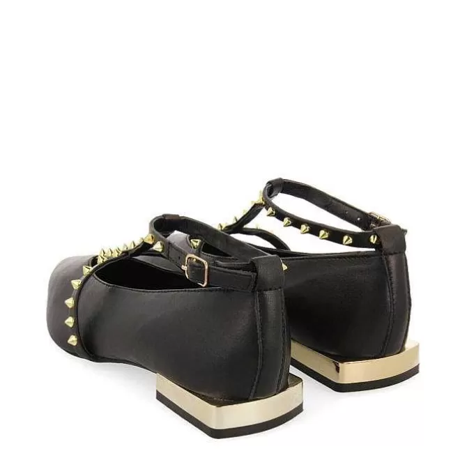 Bailarinas<Gioseppo Bailarinas De Mujer Nyborg De Piel En Color Negro Con Tiras Y Tachuelas Decorativas