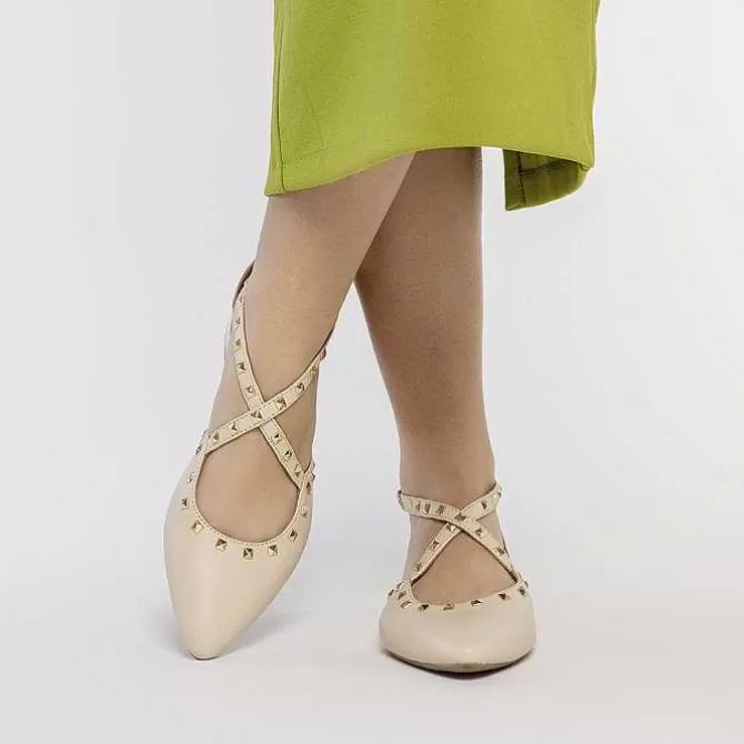 Bailarinas<Gioseppo Bailarinas De Piel Con Punta En Punta Y Detalle De Tachuelas Blanco Rojo Para Mujer Garcon