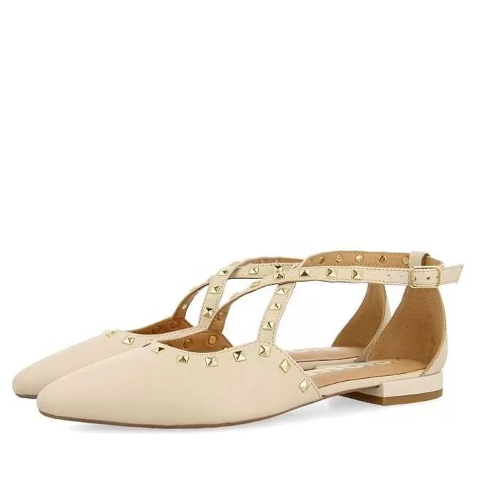 Bailarinas<Gioseppo Bailarinas De Piel Con Punta En Punta Y Detalle De Tachuelas Blanco Rojo Para Mujer Garcon