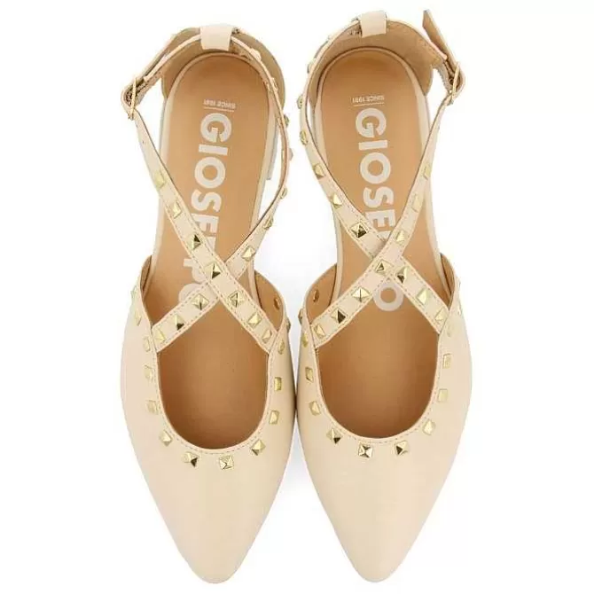 Bailarinas<Gioseppo Bailarinas De Piel Con Punta En Punta Y Detalle De Tachuelas Blanco Rojo Para Mujer Garcon