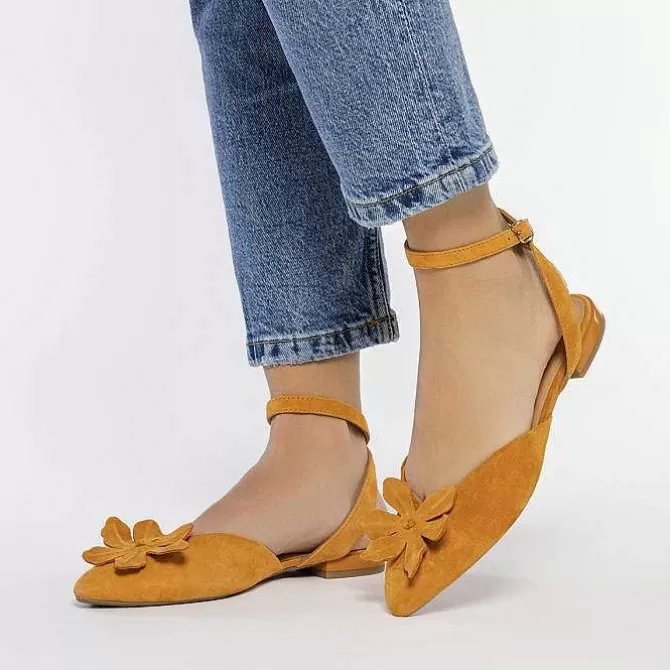 Bailarinas<Gioseppo Bailarinas De Piel Desaparecidas Con Detalle De Flores Naranja Para Mujer Howey