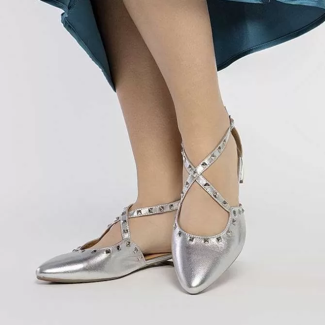 Bailarinas<Gioseppo Bailarinas De Piel Plata Con Punta Fina Y Detalle De Tachuelas Para Mujer Garcon