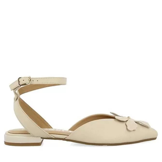 Bailarinas<Gioseppo Bailarinas De Piel Sin Espalda Y Detalle De Flores En Blanco Rojo Para Mujer Howey