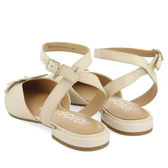 Bailarinas<Gioseppo Bailarinas De Piel Sin Espalda Y Detalle De Flores En Blanco Rojo Para Mujer Howey