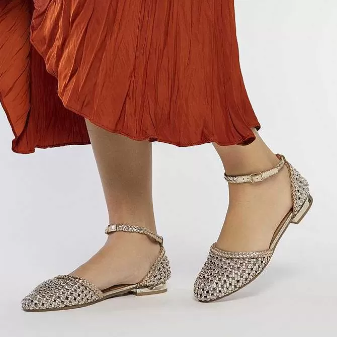 Bailarinas<Gioseppo Bailarinas De Piel Trenzada Dorada Con Cierre De Pulsera Para Mujer Konispol