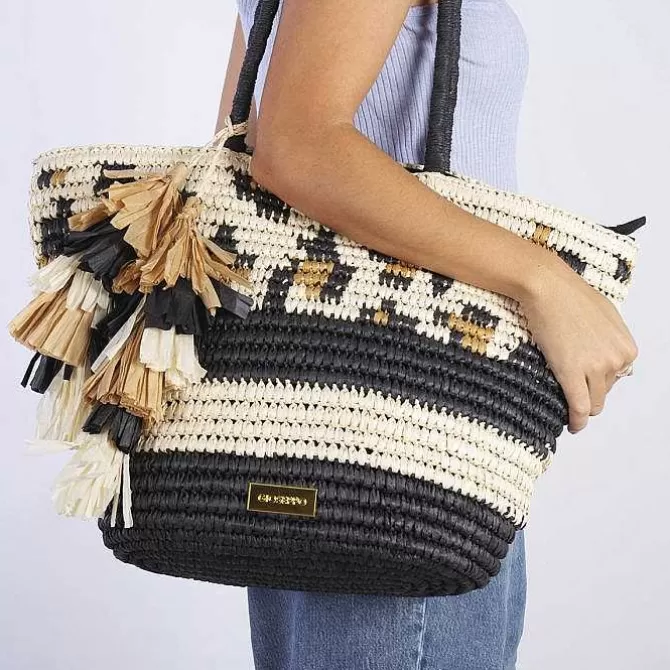 Bolsas De Mano<Gioseppo Cesta Color Natural Con Flecos, Animal Print Y Bandas Contraste Ramacca