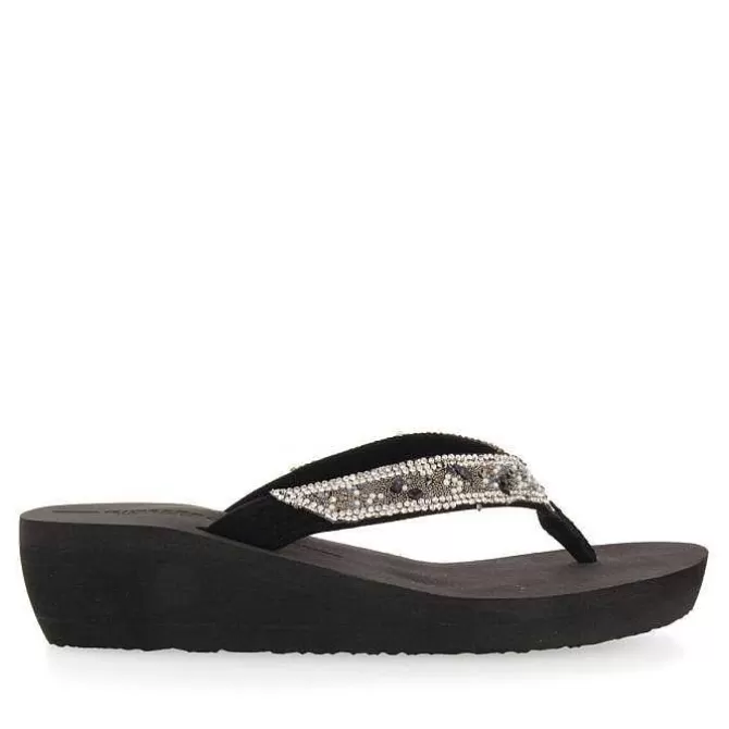 Chancletas<Gioseppo Chanclas Cuña Negras Para Mujer Mezzago