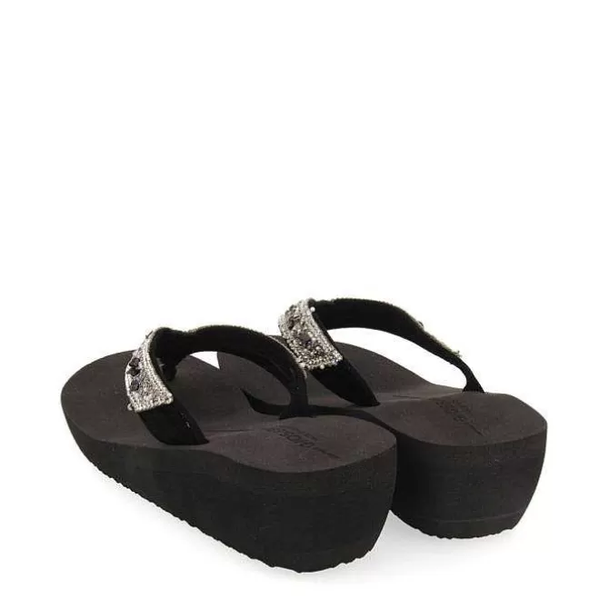 Chancletas<Gioseppo Chanclas Cuña Negras Para Mujer Mezzago