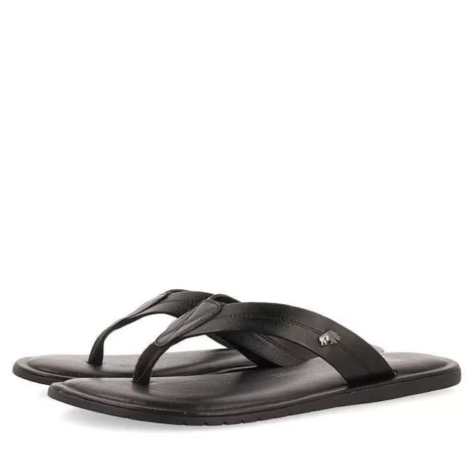 Chancletas<Gioseppo Chanclas De Piel Negras Para Hombre Wasco
