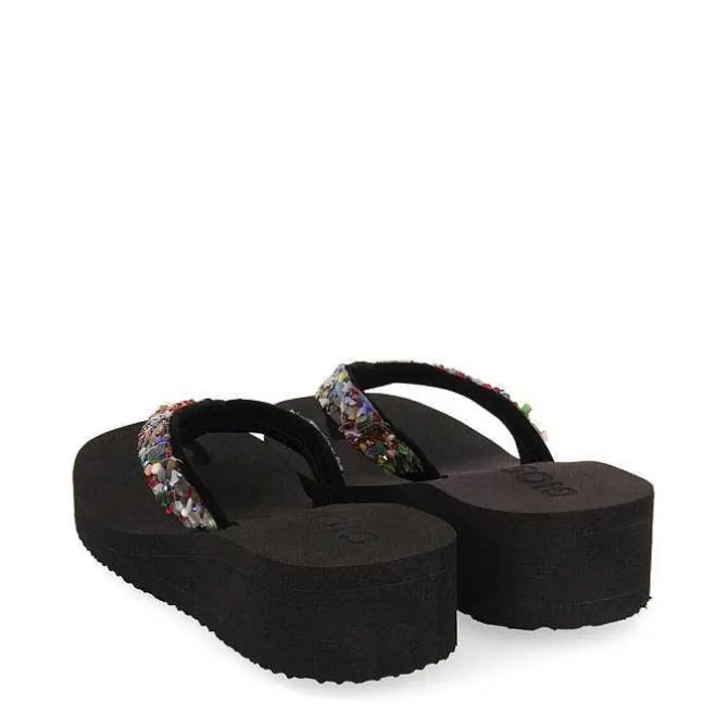Chancletas<Gioseppo Cuñas De Mujer Destord En Color Negro Con Piedras Decorativas Multicolor