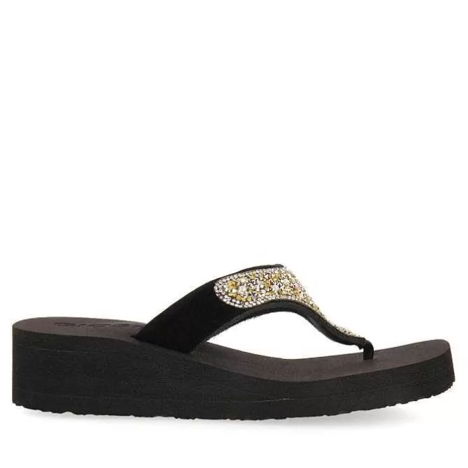 Chancletas<Gioseppo Cuñas De Mujer Dontreix Negras Con Piedras Decorativas Multicolor