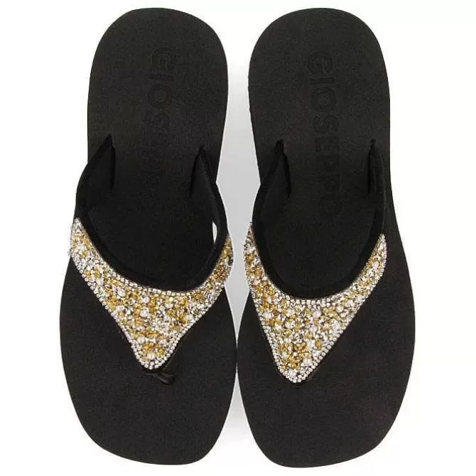 Chancletas<Gioseppo Cuñas De Mujer Dontreix Negras Con Piedras Decorativas Multicolor