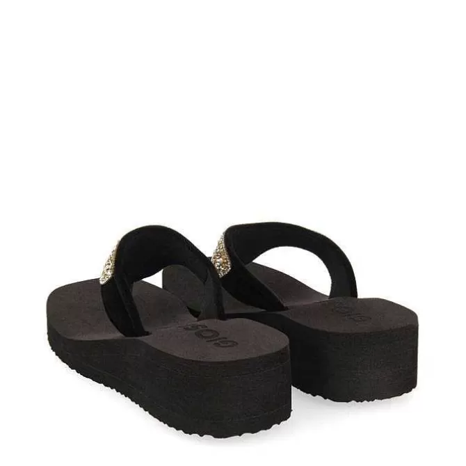 Chancletas<Gioseppo Cuñas De Mujer Dontreix Negras Con Piedras Decorativas Multicolor