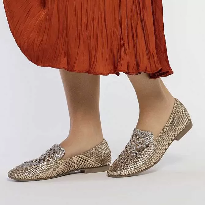 Bailarinas<Gioseppo Mocasines De Piel Tejida Color Platino Con Detalle Bicolor Para Mujer Raddusa