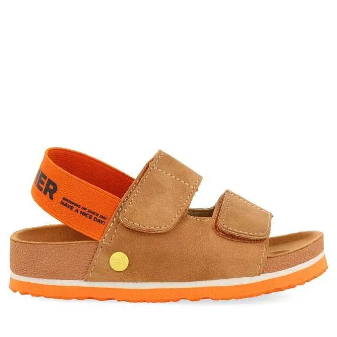 Niños | Chancletas<Gioseppo Sandalias Courgis Para Nino Con Plantilla Color Canela Y Detalles En Naranja Y Texto