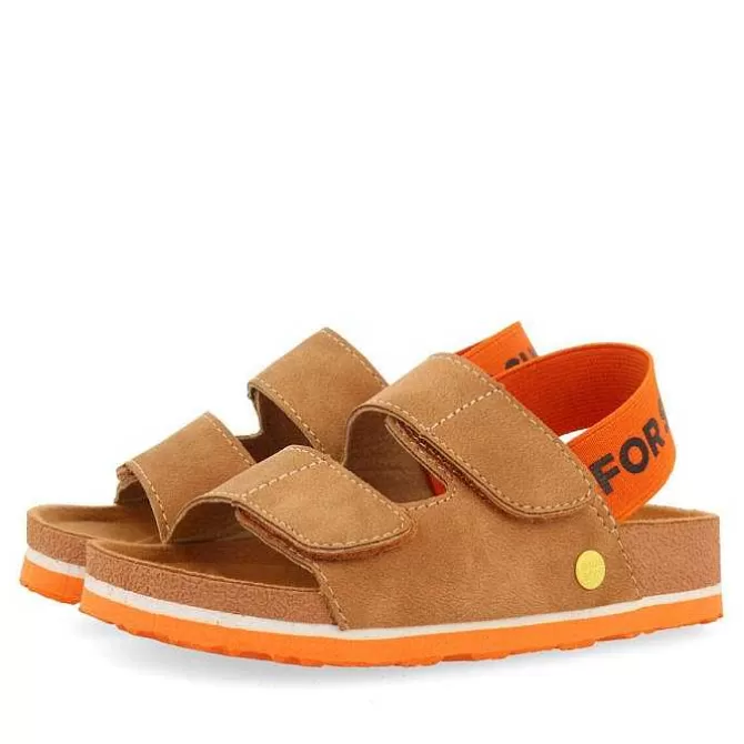 Niños | Chancletas<Gioseppo Sandalias Courgis Para Nino Con Plantilla Color Canela Y Detalles En Naranja Y Texto