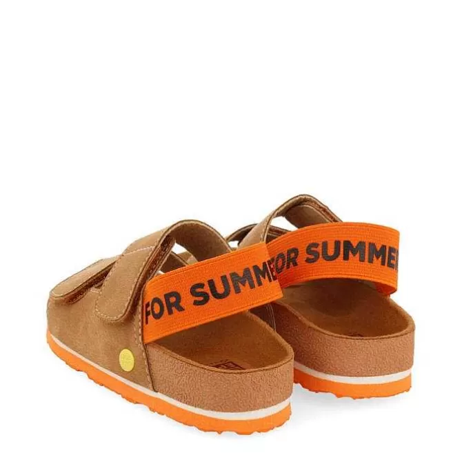 Niños | Chancletas<Gioseppo Sandalias Courgis Para Nino Con Plantilla Color Canela Y Detalles En Naranja Y Texto