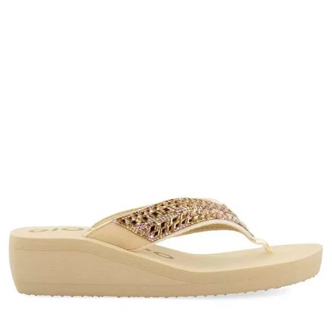 Chancletas<Gioseppo Sandalias Cuña Beige Adorno De Cristal Para Mujer Dispositivos