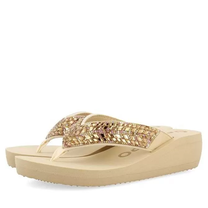Chancletas<Gioseppo Sandalias Cuña Beige Adorno De Cristal Para Mujer Dispositivos