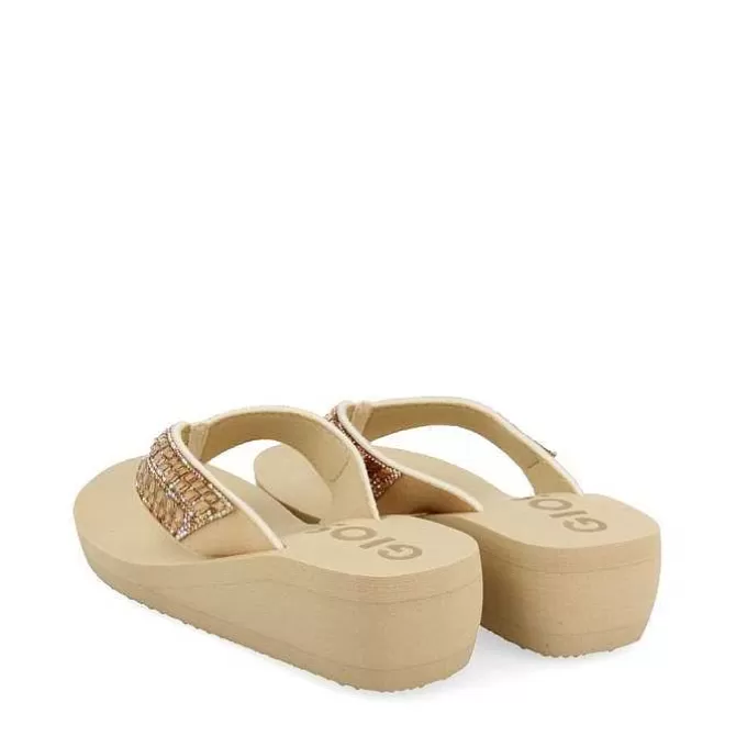 Chancletas<Gioseppo Sandalias Cuña Beige Adorno De Cristal Para Mujer Dispositivos