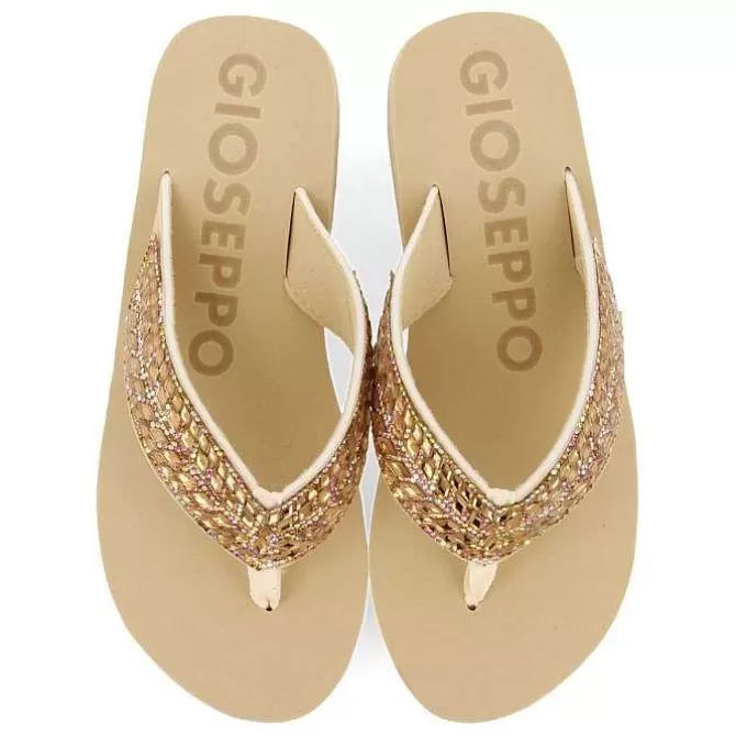 Chancletas<Gioseppo Sandalias Cuña Beige Adorno De Cristal Para Mujer Dispositivos