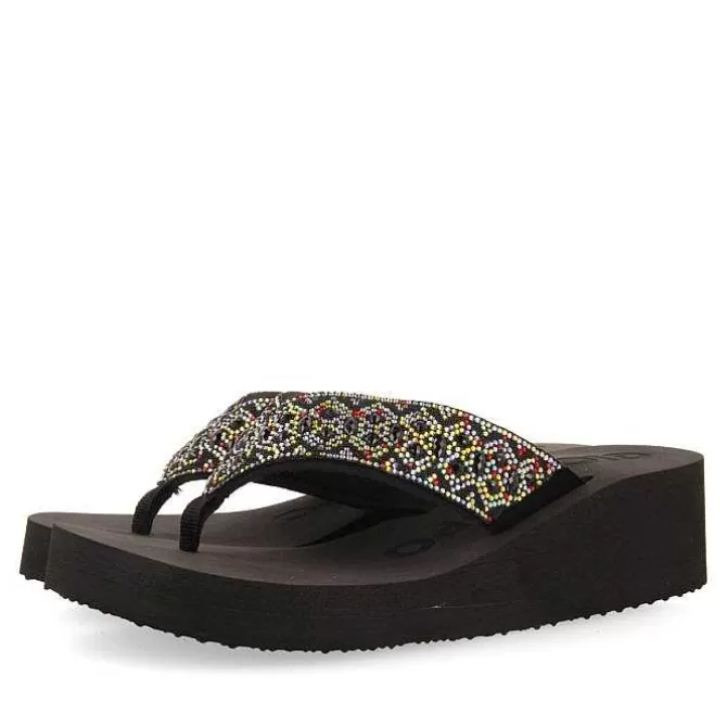 Chancletas<Gioseppo Sandalias Cuña Negras Adorno De Cristal Para Mujer Drenove