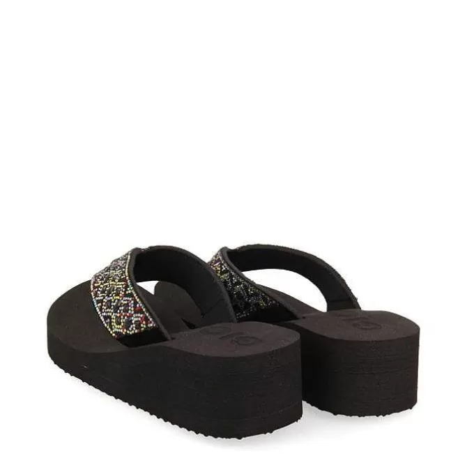 Chancletas<Gioseppo Sandalias Cuña Negras Adorno De Cristal Para Mujer Drenove