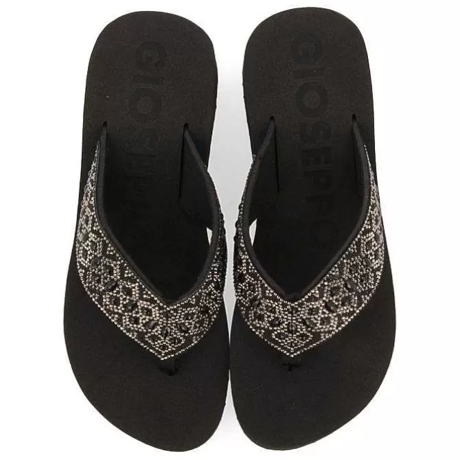 Chancletas<Gioseppo Sandalias Cuña Negras Adorno De Cristal Para Mujer Drenove