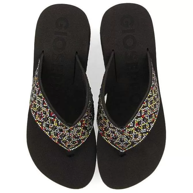 Chancletas<Gioseppo Sandalias Cuña Negras Adorno De Cristal Para Mujer Drenove