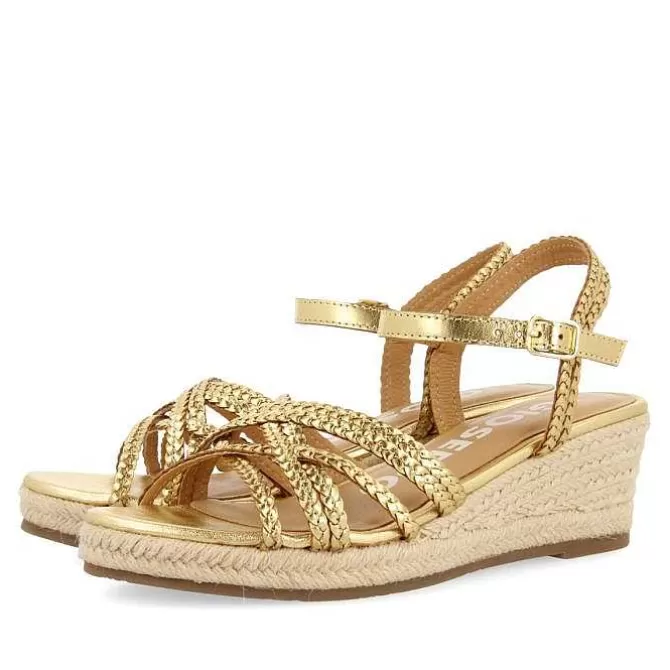 Sandalias Cuña<Gioseppo Sandalias Cuña Piel Dorada Con Yute Para Mujer Lelant