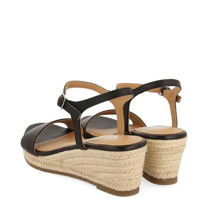 Sandalias Cuña<Gioseppo Sandalias Cuña Piel Negro Yute Mujer Yalaha