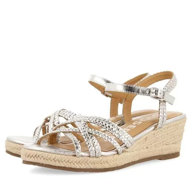 Sandalias Cuña<Gioseppo Sandalias Cuña Piel Plata Con Yute Para Mujer Lelant