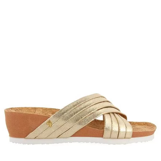 Chancletas<Gioseppo Sandalias Cuña Tirantes Dorados Para Mujer Romper