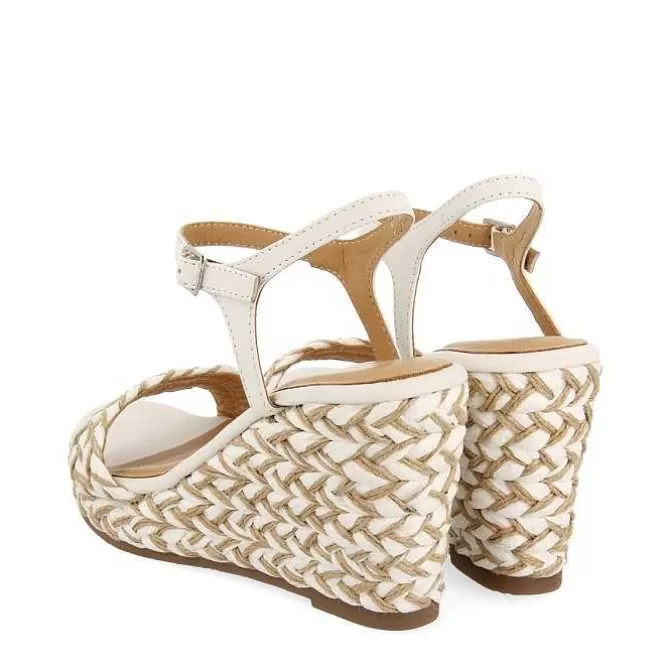 Sandalias Cuña<Gioseppo Sandalias De Cuña Alta Blanco Y Natural Con Detalles Trenzados Para Mujer Tigard