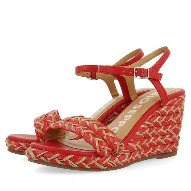 Sandalias Cuña<Gioseppo Sandalias De Cuña Alta Con Detalles Trenzados En Color Rojo Y Natural Para Mujer Tigard