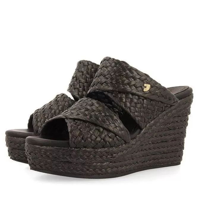 Sandalias Plataforma<Gioseppo Sandalias De Cuña Alta En Color Negro Estilo Mule Con Rafia Para Mujer Frazzano