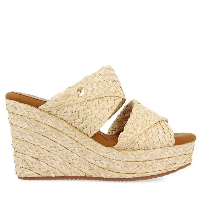 Sandalias Plataforma<Gioseppo Sandalias De Cuña Alta Estilo Mule Color Piel Con Rafia Para Mujer Frazzano
