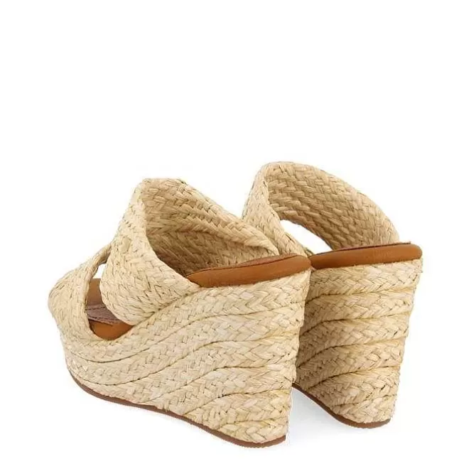 Sandalias Plataforma<Gioseppo Sandalias De Cuña Alta Estilo Mule Color Piel Con Rafia Para Mujer Frazzano