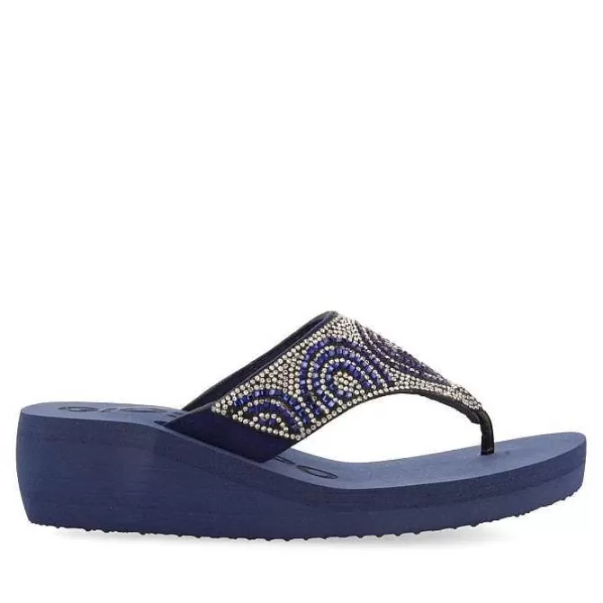 Chancletas<Gioseppo Sandalias De Cuña Azul Marino Con Adornos De Cristal Para Mujer Cudjoe