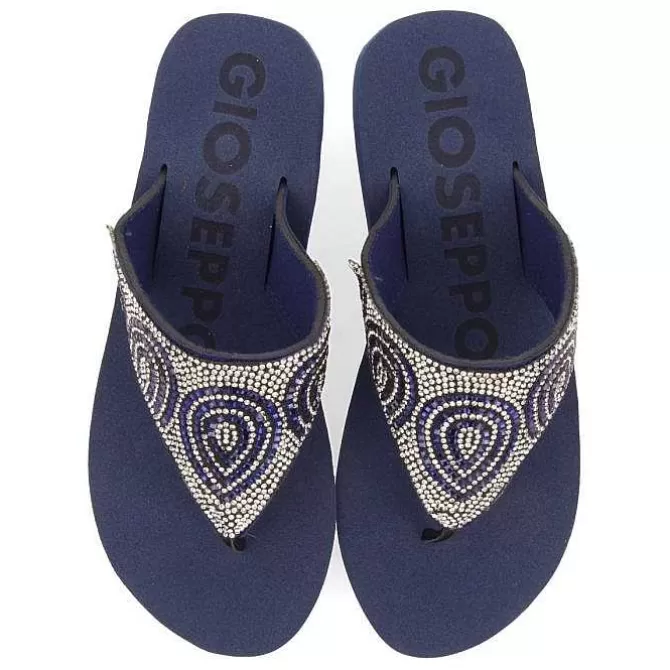 Chancletas<Gioseppo Sandalias De Cuña Azul Marino Con Adornos De Cristal Para Mujer Cudjoe