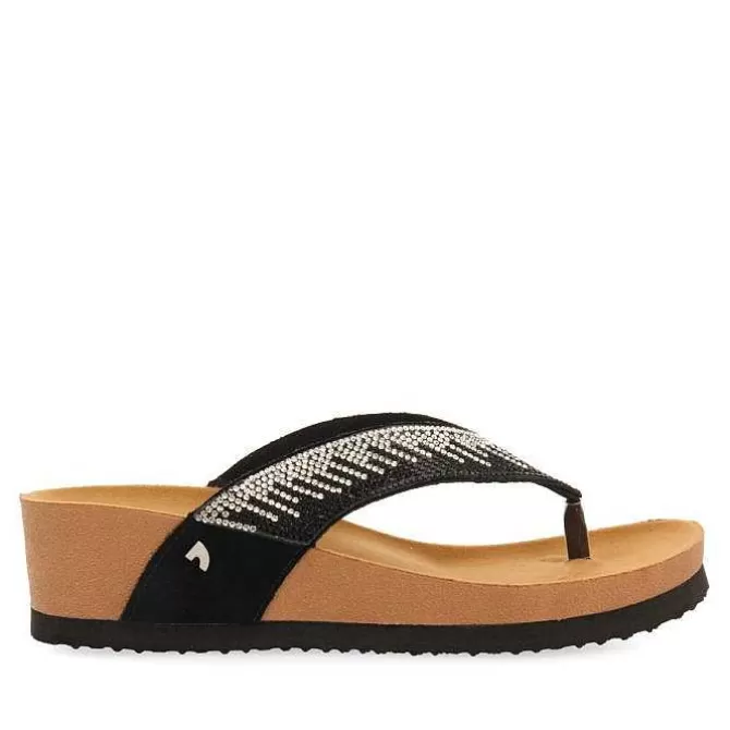 Chancletas<Gioseppo Sandalias De Cuña Con Tira De Pedrerias Negras Para Mujer Isnello
