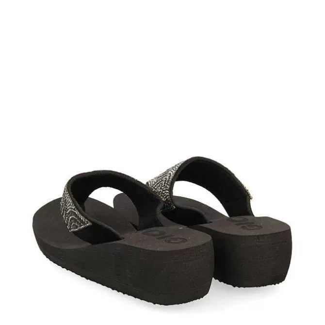 Chancletas<Gioseppo Sandalias De Cuña Negras Con Adornos De Cristal Para Mujer De Buccheri