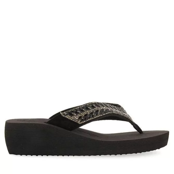 Chancletas<Gioseppo Sandalias De Cuña Negras Con Adornos De Cristal Para Mujer Dispositivos